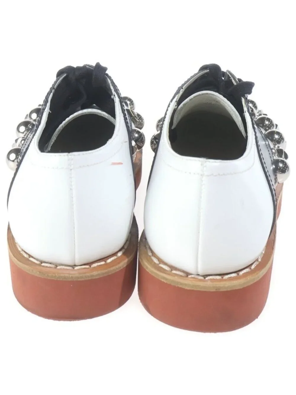 Miu Miu Studded Lace Up Low Cut Leather Shoes Black White